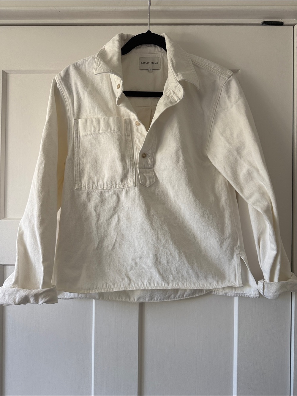 Loulou De saison Studio Lato Ivory Denim Button-Front Shirt with Pocket sz Small